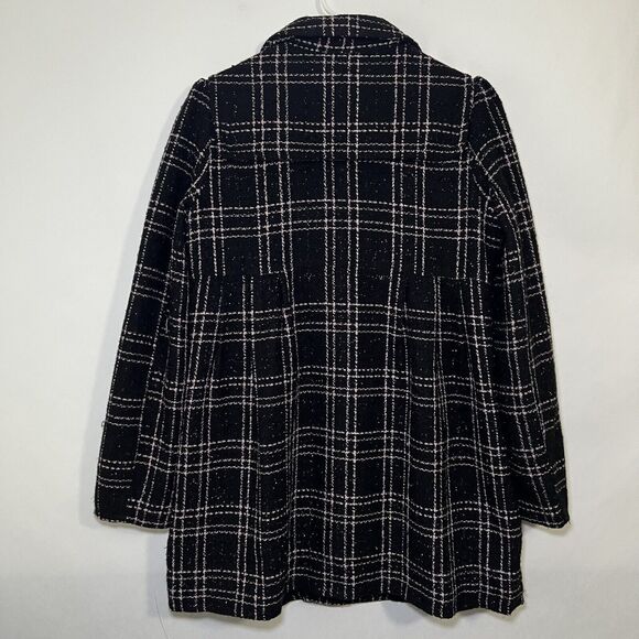 BB Dakota Pea Coat Womens Size Large Black Pink Plaid Two Button Front Acrylic - Picture 9 of 11